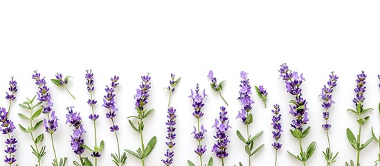 Wall Mural - Lavender flowers arranged against a plain white backdrop, ideal for a copy space image.