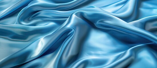 Wall Mural - Luxurious blue satin silk fabric with elegant waves, creating a classic and smooth background design with copy space image.