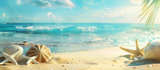 Poster - A summer vacation theme with beach-related elements in the background, perfect for adding text or images. Copy space image. Place for adding text and design