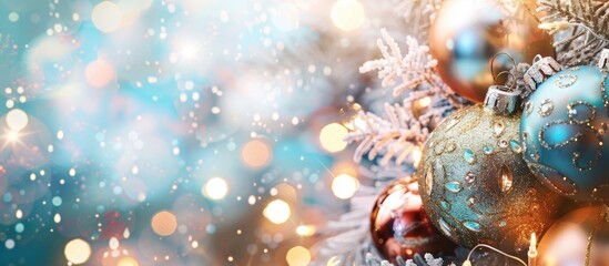 Poster - Festive New Year backdrop featuring Christmas ornaments with room for a text overlay within the copy space image.