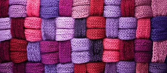 Poster - Knitted sweater texture in shades of purple, red, and pink providing a background with available copy space for adding text or lettering.