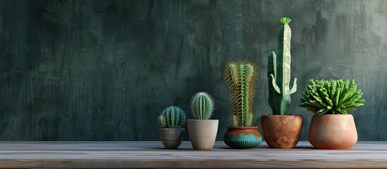 Sticker - Home decoration lifestyle featuring a group of cacti on a table with copy space image.