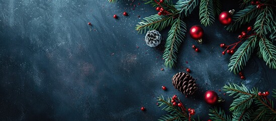 Poster - An image capturing the essence of Christmas with a festive layout featuring classic holiday elements like pine tree branches, suitable for the winter season. Includes a background with ample space