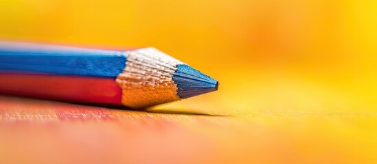 Poster - Close-up of colored pencil with focus on stylus, blurred yellow background, and copy space image for text, visible in shot.