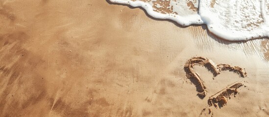 Poster - A heart shape sketched on the sandy beach within a border, with ample copy space image.