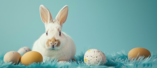 Fototapete - Easter-themed card with minimal design and a Happy Easter greeting on a copy space image.