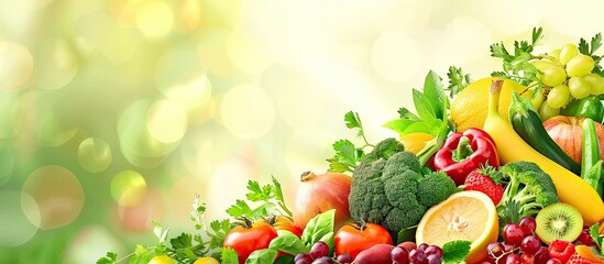 Wall Mural - Background of fresh vegetables and fruits with copy space image.