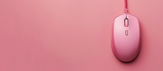 Poster - Top view of a wired computer mouse on a pink background with copy space image available.