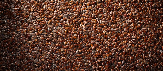 Aufkleber - Top view of brown flax seeds with a detailed look. Background and texture visible in the image with empty space available for customization. Copy space image. Place for adding text and design
