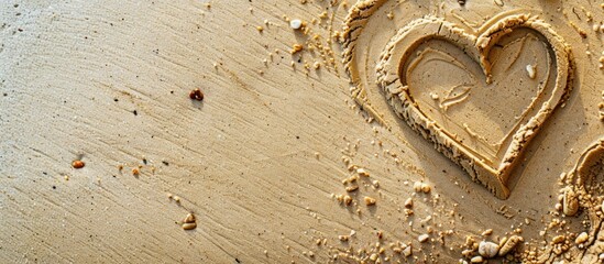 Poster - A heart shape sketched on the sandy beach within a border, with ample copy space image.