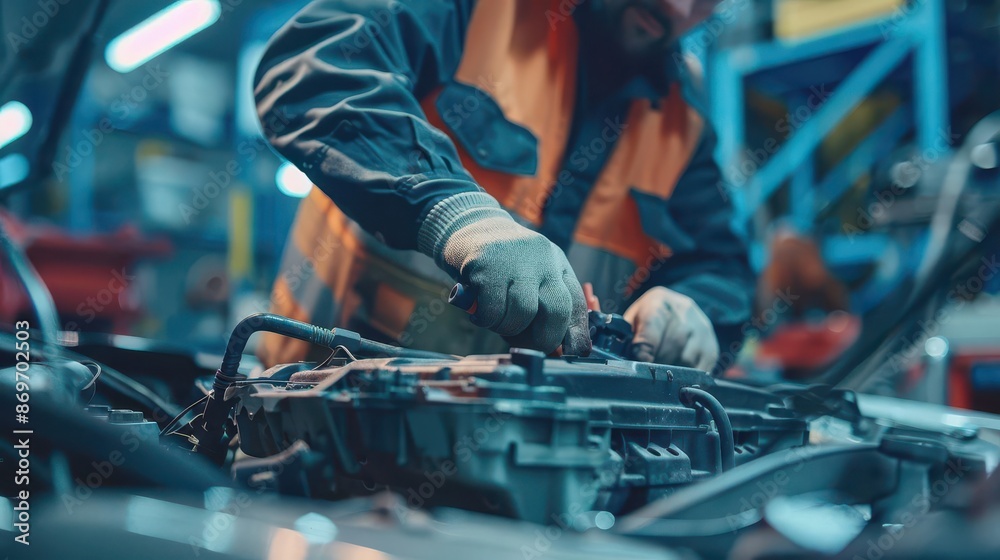 auto repair shop interior mechanic working on car battery tools ...