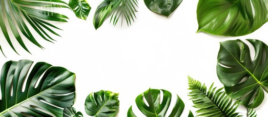 Poster - A nature-themed composition featuring tropical leaves against a white backdrop, allowing for copy space image.