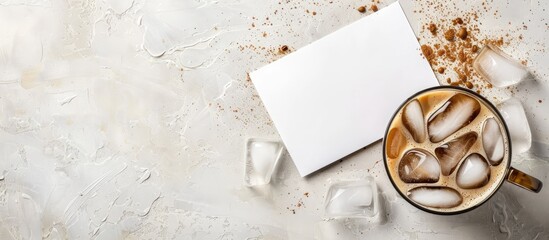 Aufkleber - Iced coffee next to a blank message card with copy space image.