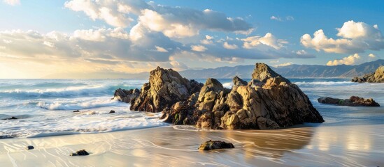 Poster - Scenic coastal rocks with ample copy space image.