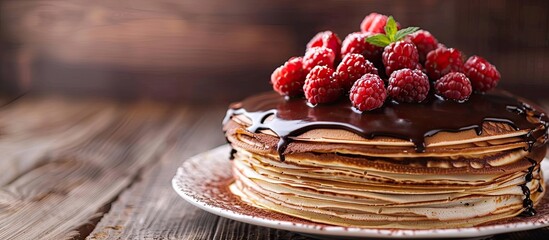 Aufkleber - Chocolate Crepe cake with a beautiful presentation and empty space for text or graphics to be added for a commercial or advertising purpose.