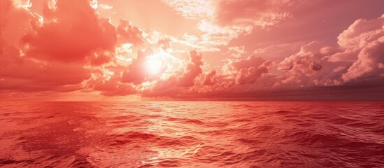 Poster - Red clouds above the ocean with a horizontal orientation suitable for various text designs within the copy space image.
