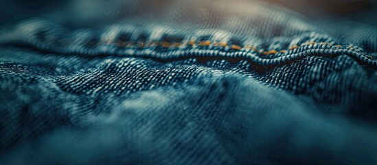 Aufkleber - Close-up shot of a detailed jeans texture with focus on a single point, against a softly blurred background, ideal for a copy space image.