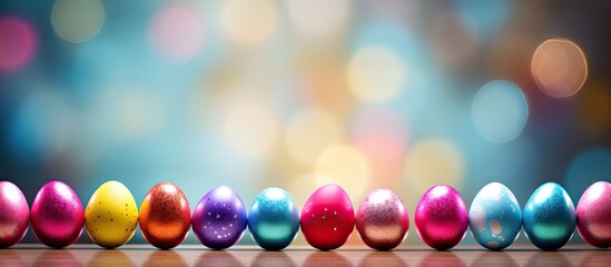 Aufkleber - Shallow depth of field adds depth to the Easter-themed copy space image with colorful eggs.