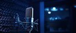 © HN Works - Dark blue background in a professional studio microphone capturing voice with audio waveform; perfect for recording studio, broadcasting, or podcasting with copy space image.