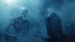 © furyon - haunting halloween scene with an eerie skeleton emerging from misty darkness atmospheric lighting shadowy graveyard elements and spooky details create a classic horror ambiance