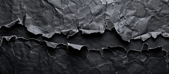 Poster - High-resolution macro shot of torn paper pieces on a black background with plenty of copy space image.
