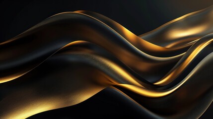 Sticker - Abstract Golden Waves on Black Background