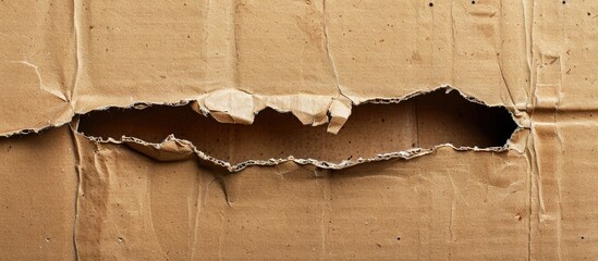 Aufkleber - Close-up view of a torn cardboard box with a blank copy space image for text or graphics.