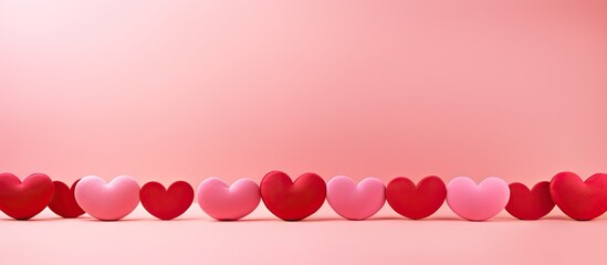 Poster - Love symbol with red heart shapes on a pink background, ideal for Wedding or Valentines Day, perfect for a copy space image.