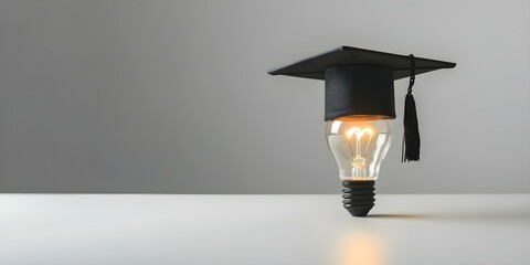 Innovative Online Education Glowing Light Bulb Graduation Cap Image. Concept Education, Innovation, Online Learning, Graduation, Technology