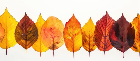Aufkleber - View of vibrant autumn leaves arranged along the edge with copy space image.