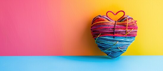 Poster - Valentine's Day-themed handmade heart displayed against a colorful background with copy space image.