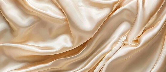 Aufkleber - Smooth luxury satin silk cloth texture in beige or light brown tones adorns the background with a minimalistic style and ample copy space image.