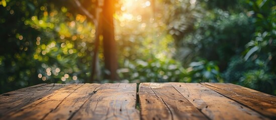 Poster - Blurry nature background with a table top setting, creating a copy space image.