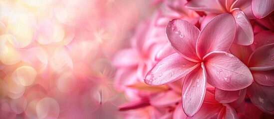 Poster - Natural floral macro background featuring pink Frangipani flowers with copy space image.