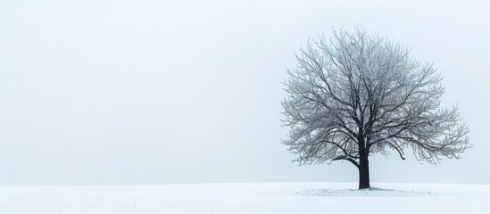 Leinwandbilder - Tree with bare branches against a snowy background, providing a serene and peaceful copy space image.