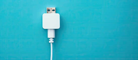 Canvas Print - A white charger cord and plug against a bright background, with selective focus for a copy space image.