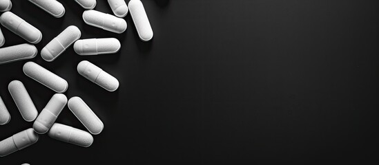 Aufkleber - White pills or capsules contrast against a black backdrop, creating an ideal copy space image.