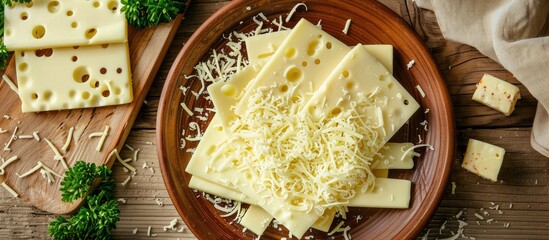Poster - A plate with cheese, a suitable copy space image.