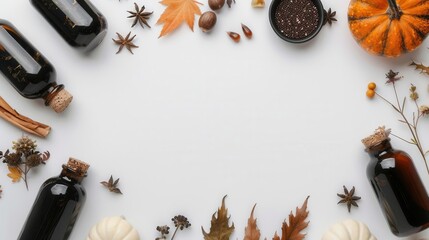 Witch's black potion ingredients laid out on a white background, Halloween, Magical and spooky potion setup