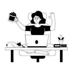 Poster - Employee enjoying work coffee break, glyph illustration 