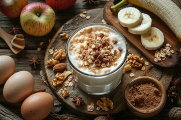 Wall Mural - healthy food breakfast yogurt diet fresh meal dessert sweet fruits muesli organic cereal spoon milk glass