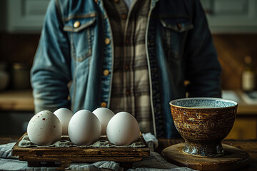 food easter egg raw ingredient organic nature healthy brown fresh chicken wooden breakfast cooking white farm table rustic background