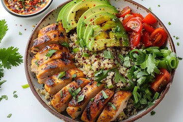 Canvas Print - dinner salad lunch healthy green food meal fresh vegetable diet avocado organic chicken bowl eating background