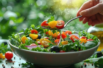 food salad fresh healthy vegetarian vegetables dieting green organic meal bowl dinner tasty pepper background