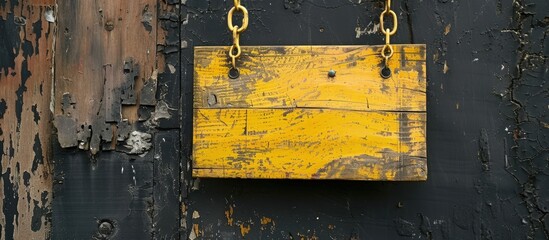 Poster - Vintage yellow wooden sign on a black backdrop with copy space image.