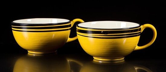 Aufkleber - On a black and yellow background, there are two unfilled porcelain cups with room for text or images.