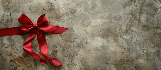 Fototapete - A paper textured background featuring a red ribbon with copy space image.