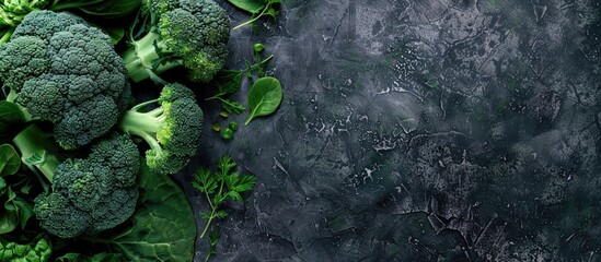 Aufkleber - Green broccoli featured in a menu concept with a fresh cabbage background, viewed from the top with space for additional images.