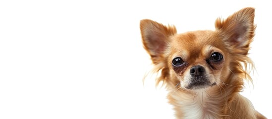 Poster - A Chihuahua puppy is posing on a white background, creating a cute pet portrait with ample copy space image for added text or graphics.