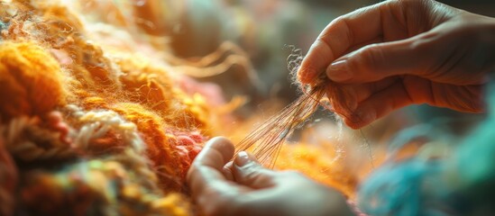 Fototapete - Wool being knitted with a copy space image available.